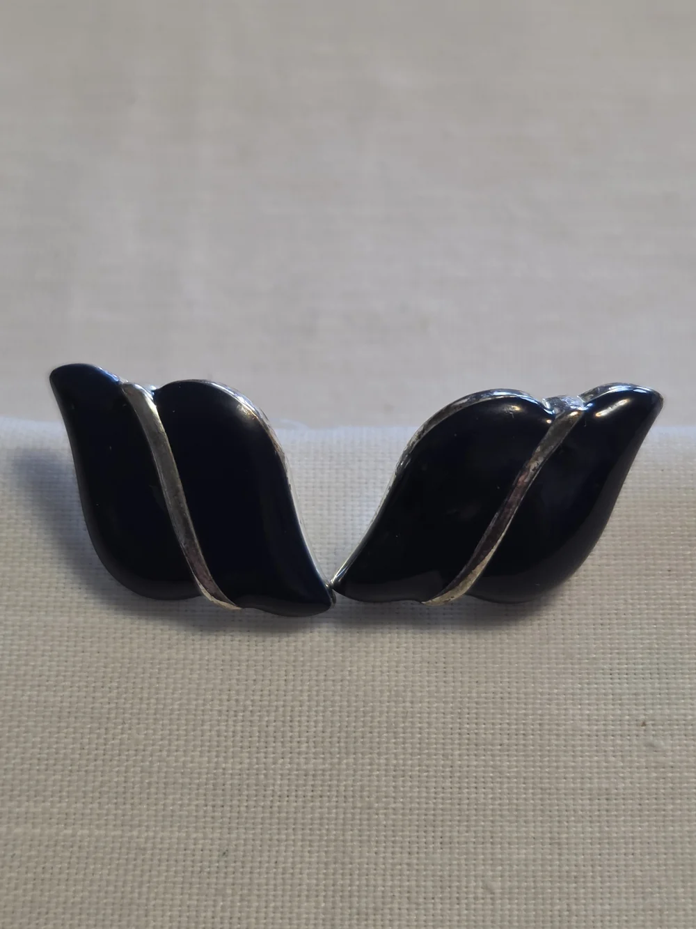 Signed Napier Navy Leaf-Shaped Silver-Tone Accent Post Earrings